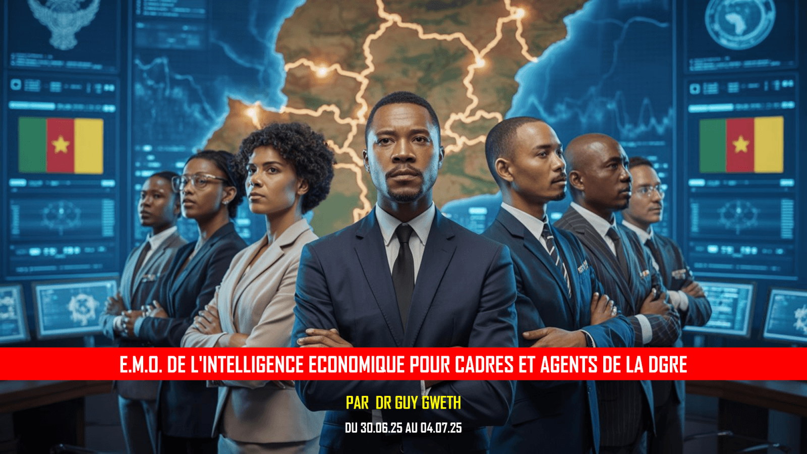 Dr Guy Gweth training Cameroonian DGRE agents in African economic intelligence in July 2025