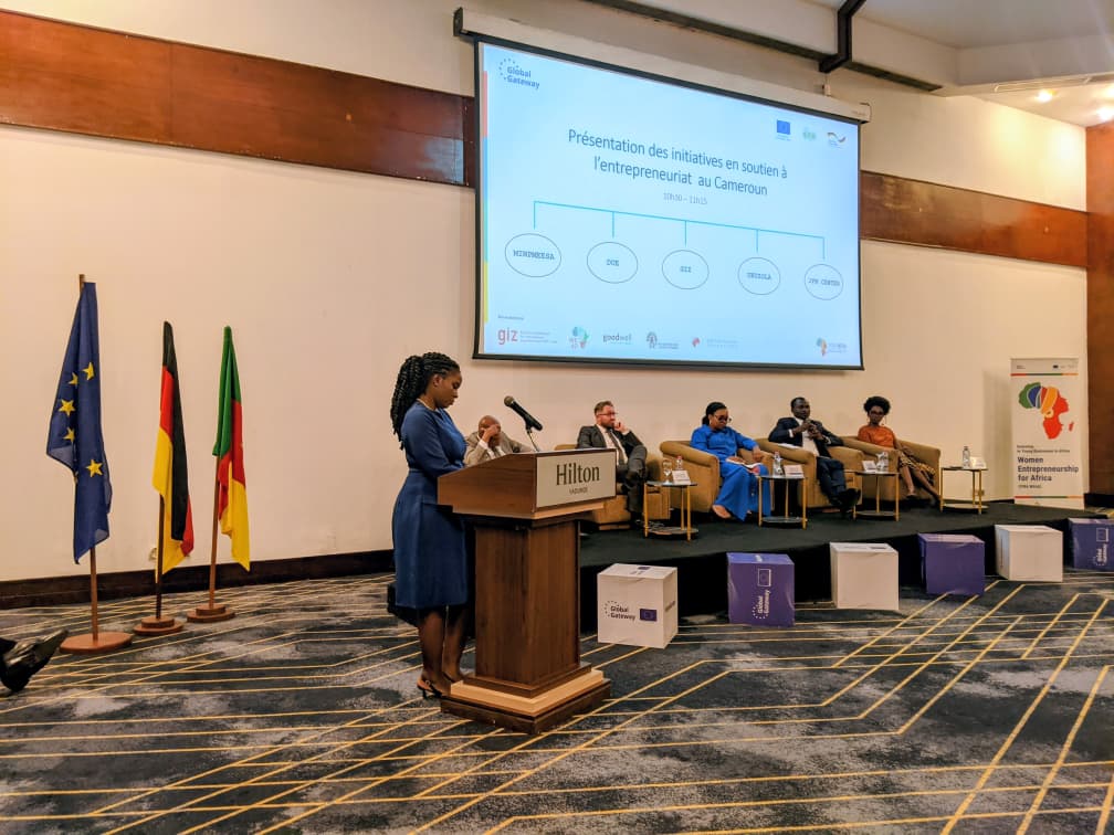 Dr Guy Gweth and GIZ representatives at the IYBA WE4A Bridging Event for women's entrepreneurship in Cameroon
