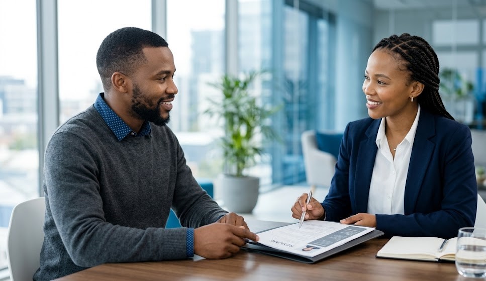 ACCI recruiter reviewing a candidate's profile during a professional interview