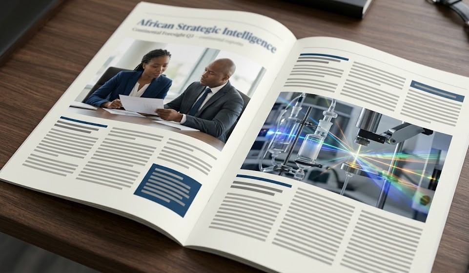 Preview of C-Monitor, CAVIE's strategic newsletter: structured editorial layout featuring economic charts, sector analyses and key indicators for economic intelligence in Africa.