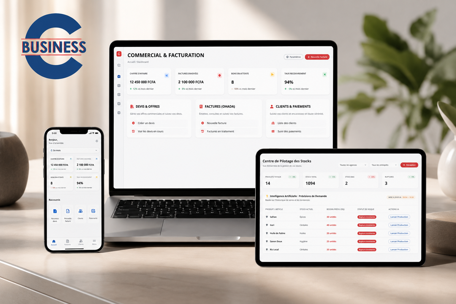 Interface de C-BUSINESS, suite logicielle de gestion d'entreprise et d'intelligence économique en Afrique