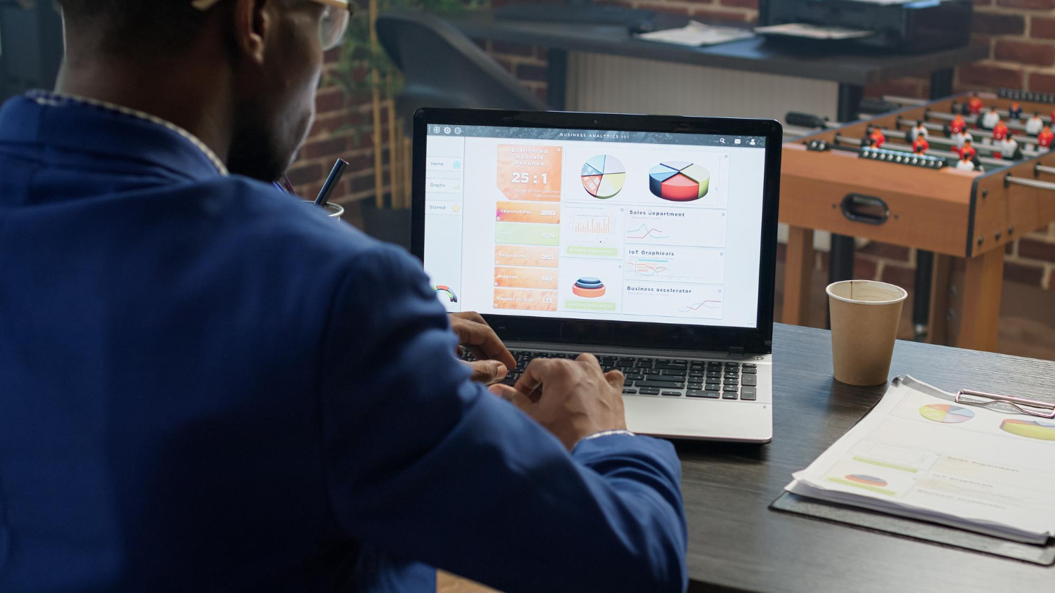 Office worker working with data statistics in office